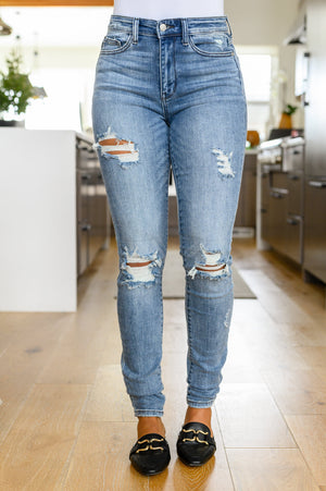 Judy Blue Mid Rise Tall Skinny Destroyed Jeans