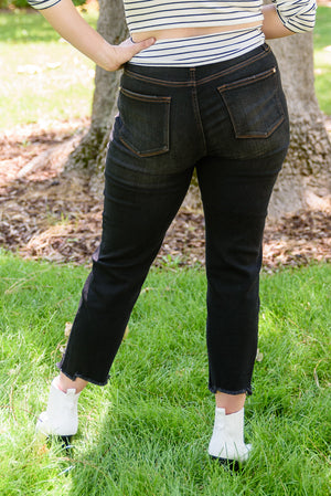 Judy Blue High Rise Destroyed Hem Black Straight Leg Crop Jeans