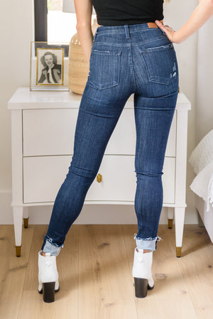 Judy Blue Mid Rise Dark Wash Cuffed Skinny