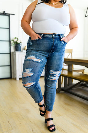 Judy Blue High Waist Destroyed Ankle Boyfriend Jeans