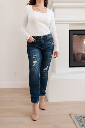 Judy Blue Mid Rise Destroyed Relaxed Fit Jeans