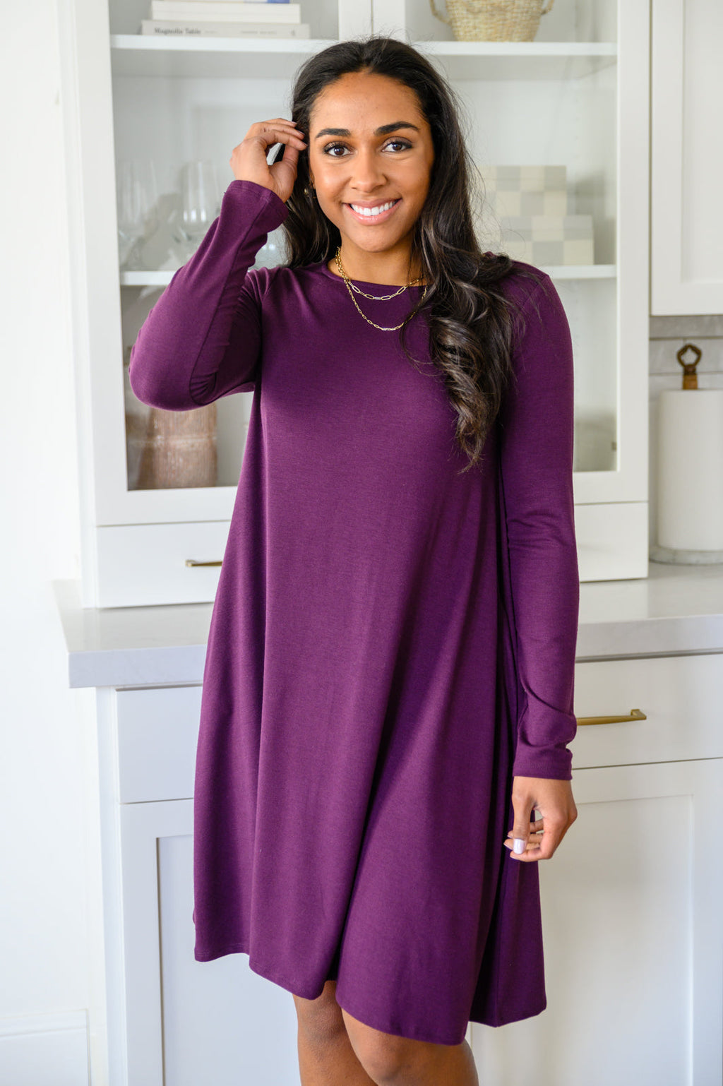 Zenana Most Reliable Long Sleeve Knit Dress In Plum