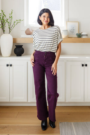 Petunia High Rise Wide Leg Jeans in Plum by Mica