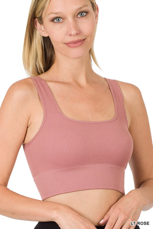🌟ZENANA Ribbed Seamless Cropped Cami Top with Removable Bra Pads