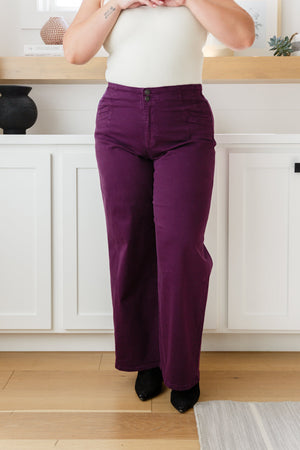 Petunia High Rise Wide Leg Jeans in Plum by Mica