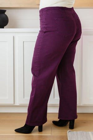 Petunia High Rise Wide Leg Jeans in Plum by Mica