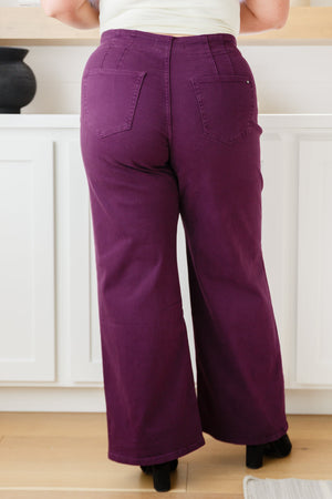 Petunia High Rise Wide Leg Jeans in Plum by Mica