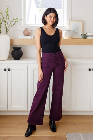 Petunia High Rise Wide Leg Jeans in Plum by Mica