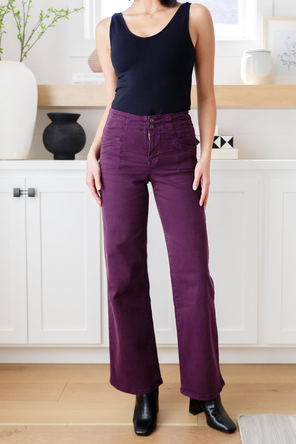 Petunia High Rise Wide Leg Jeans in Plum by Mica