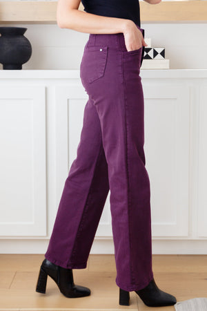 Petunia High Rise Wide Leg Jeans in Plum by Mica