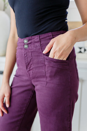 Petunia High Rise Wide Leg Jeans in Plum by Mica