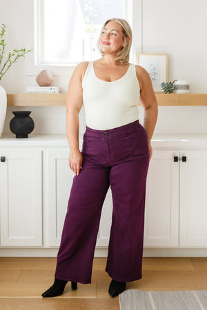 Petunia High Rise Wide Leg Jeans in Plum by Mica