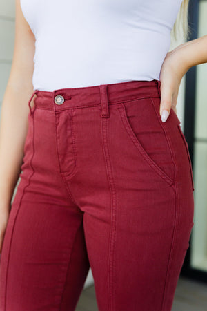 Judy Blue High Rise Front Seam Straight Jeans in Burgundy