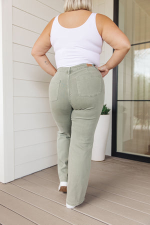 Judy Blue High Rise Front Seam Straight Jeans in Sage