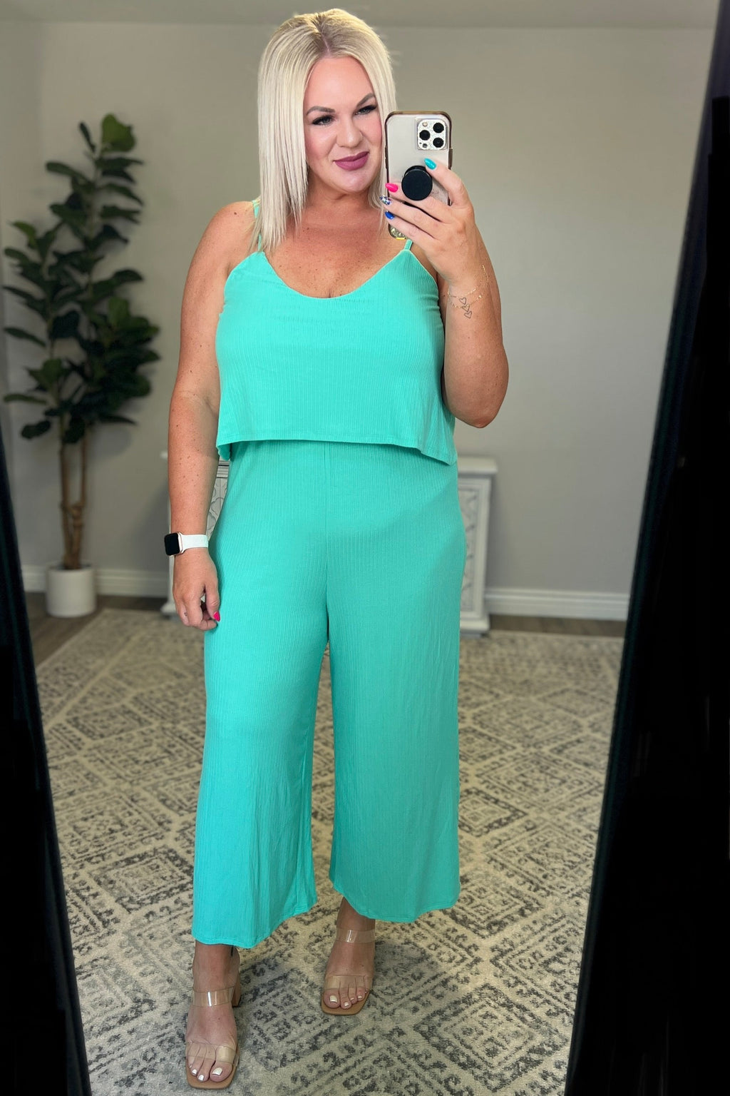 Zenana Ribbed Double Layer Jumpsuit in Mint