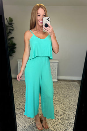 Zenana Ribbed Double Layer Jumpsuit in Mint