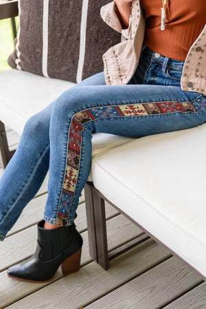 Judy Blue Mid Rise Western Print Relaxed Jeans