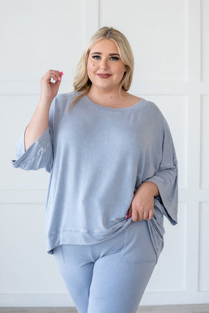 Lazy Weekend French Terry Top- Blue