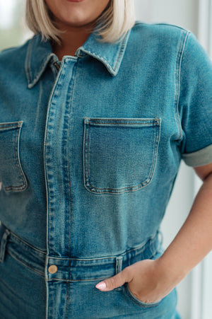 Judy Blue Sylvia Short Sleeve Denim Jumpsuit