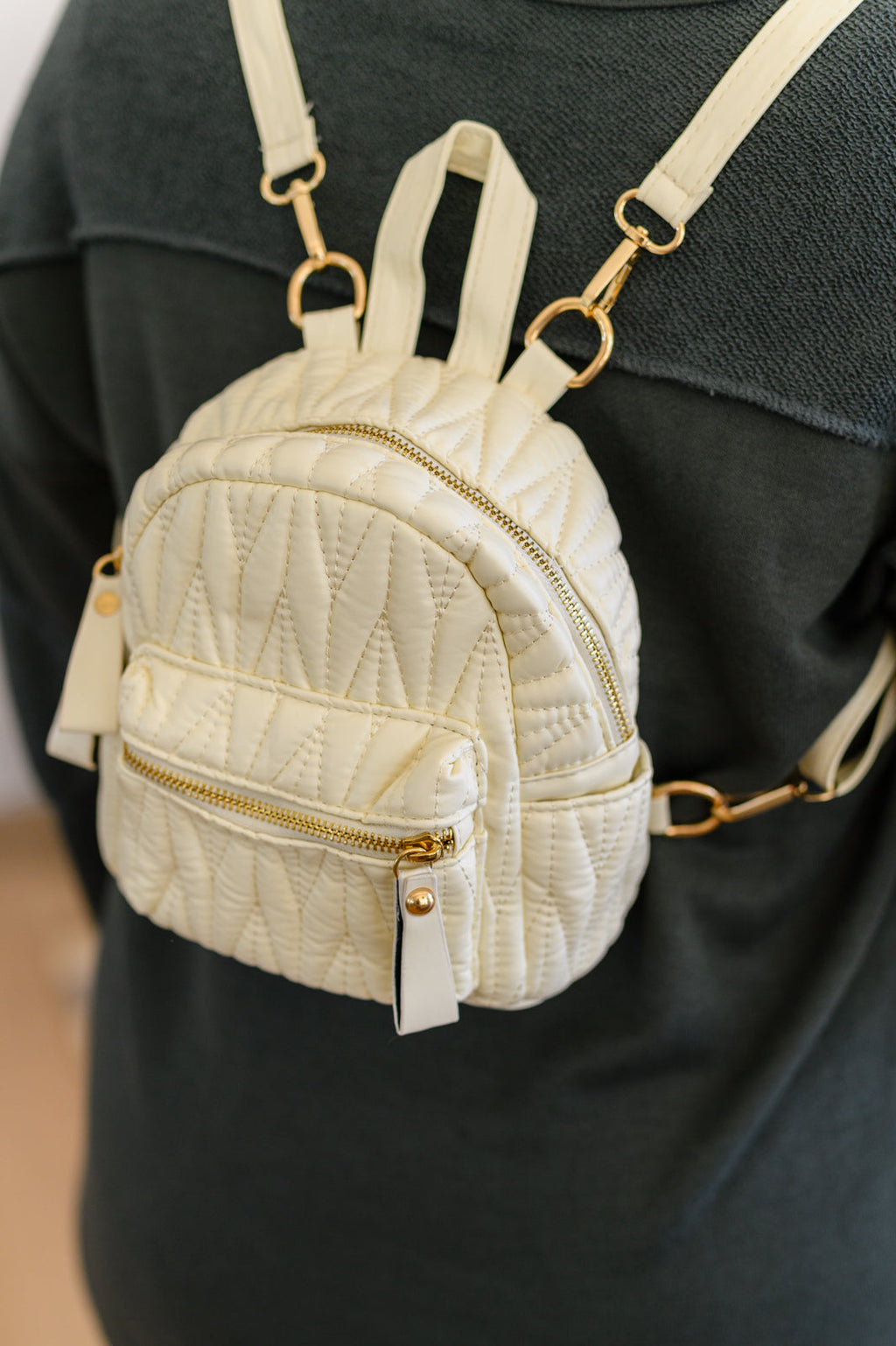 Take It With You Quilted Mini Backpack in Cream