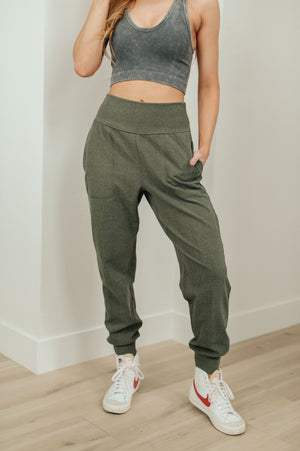 Where Are You High Rise Joggers in Olive by Rae Mode