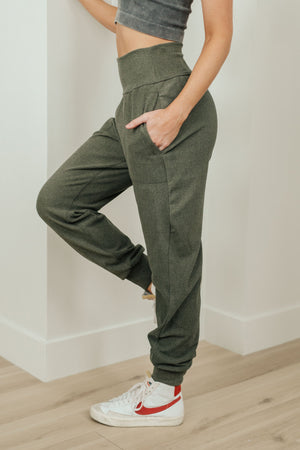 Where Are You High Rise Joggers in Olive by Rae Mode