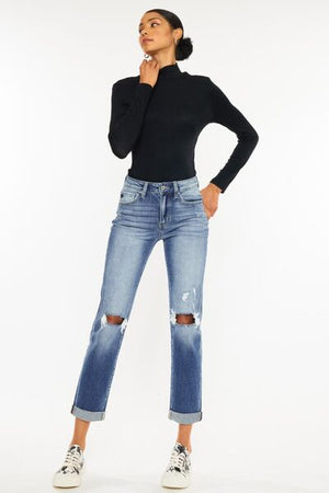 Kancan High Waist Distressed Cropped Slim Straight Jeans