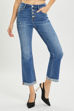 RISEN High Rise Button Fly Cropped Bootcut Jeans