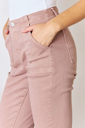 RISEN High Rise Non Distressed Ankle Flare Jeans Mauve