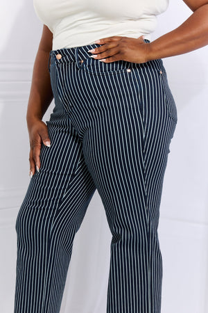 Judy Blue High Waist Tummy Control Striped Straight Trouser Jeans