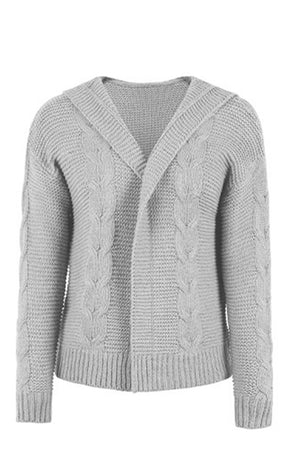 Cable Knit Dropped Shoulder Hooded Hip length Cardigan - 6 colors