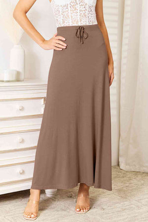 Soft Rayon Drawstring Waist Maxi Skirt Rayon - 3 colors