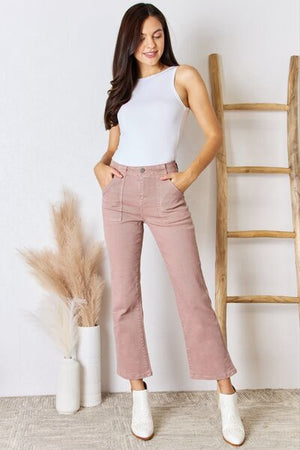 RISEN High Rise Non Distressed Ankle Flare Jeans Mauve