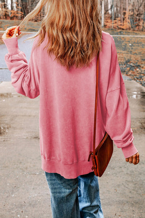 Dropped Shoulder Round Neck Long Sleeve Oversized top - 5 colors