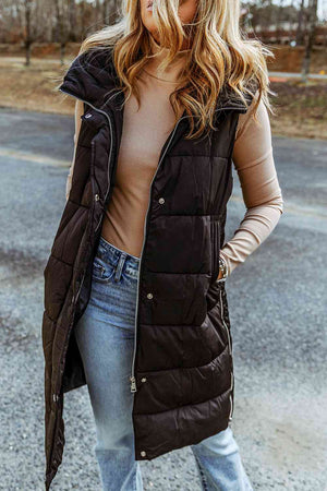 Longline Hooded Sleeveless Puffer Vest - 4 colors