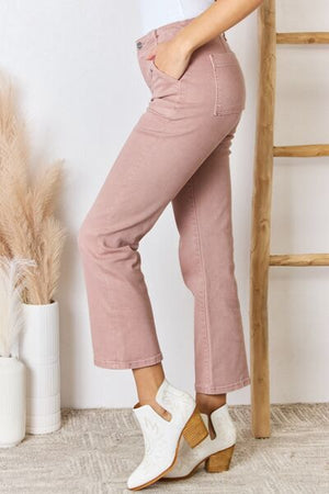 RISEN High Rise Non Distressed Ankle Flare Jeans Mauve