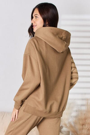 RISEN Drawstring Drop Shoulder Long Sleeve Hoodie Mocha