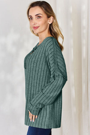 Basic Bae Ribbed Half Button Long Sleeve Top - 5 colors