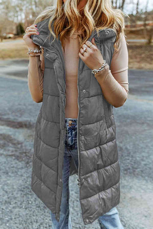 Longline Hooded Sleeveless Puffer Vest - 4 colors