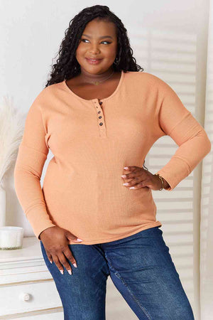 Half Button Long Sleeve Top Pumpkin