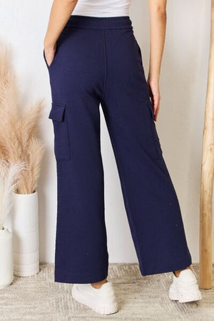 RISEN Drawstring Relaxed Cargo Wide Leg Pants Navy