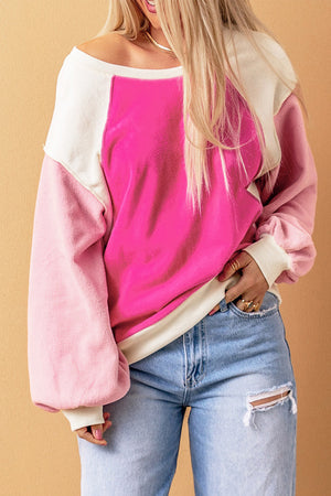 Dropped Shoulder Color Block Fleece Sweatshirt - 3 colors