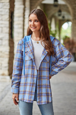 Plaid Long Sleeve Flannel Hooded Shacket - 5 colors