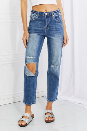 RISEN High Rise Distressed Relaxed Cropped Jeans