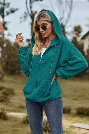 Cable Knit Long Sleeve Hooded Jacket - 8 colors