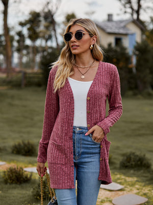 Ribbed Button-UP Cardigan with Pockets - 7 colors