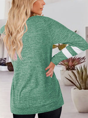 V Neck Striped Raglan Sleeve Top - 4 colors