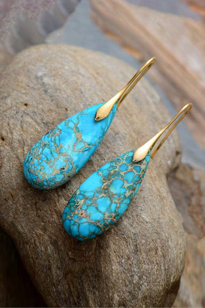 Handmade Teardrop Shape Natural Stone Dangle Earrings - 6 variations