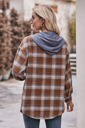 Plaid Dropped Shoulder Hooded Longline Flannel Jacket - 4 colors