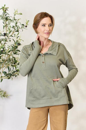 Culture Code Half Button Hoodie Olive